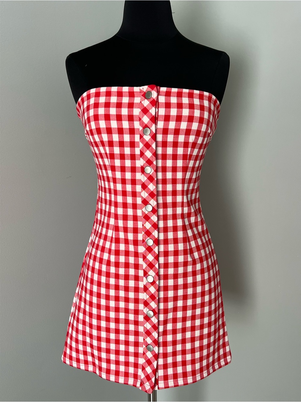 Urban Outfitters Red and White Strapless Gingham Mini Dress